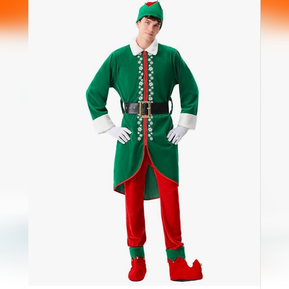 Festive Green and Red Elf Costume for Men